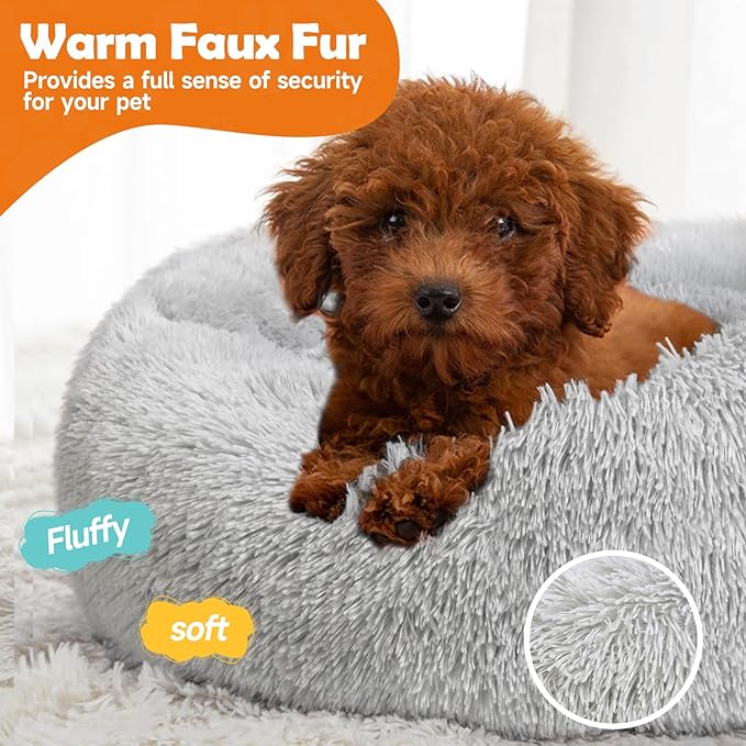 Small Dog Bed,Cat Bed, Cat Beds for Indoor Cats Washable, Small Dog Bed Calming Pet Bed, Cat Beds & Furniture, Large Cat Bed, Kitty Kitten Bed，Light Gray