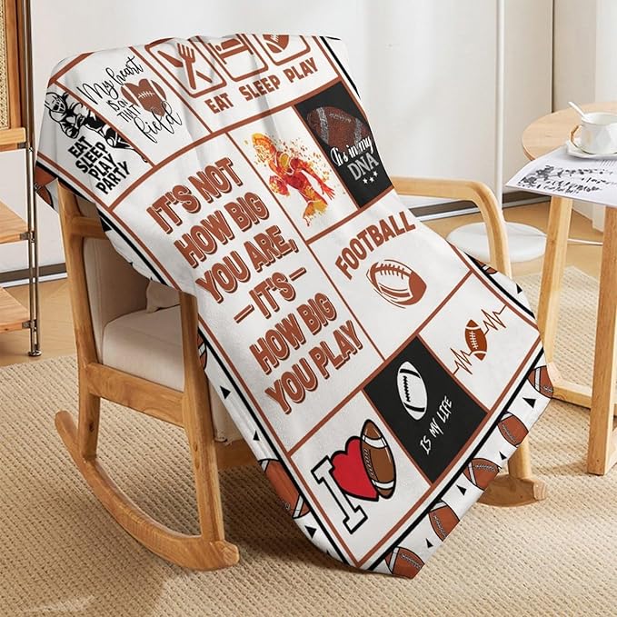 Football Print Blanket American Flag Sports Throw Blankets for Couch Room Stuff Decor Boys Girls Team Gifts Accessories Fleece Plush Flannel Bedding for Lover Men Women College Players Teen 40"x50"
