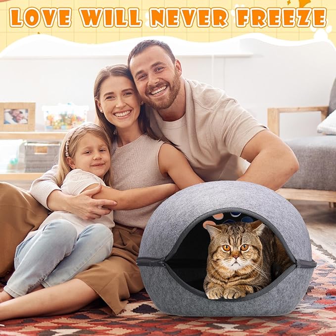 18.1 Inch Heated Cat Bed, Indoor Heated Cat Cave, Heated Cat Pad Cat Bed Warmer Thermal Pet Bed with Removable Waterproof Heater for Kitty Small Dogs Gray