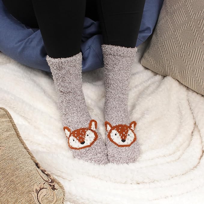 BambooMN Super Soft Warm Cute Women's Animal Non-Slip Fuzzy Fluffy Crew Winter Home Socks