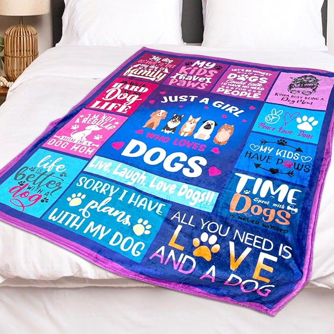 Dog Girl Blanket for Dog Moms 50X60 Just a Girl Who Loves Dogs Soft Throw Blanket Christmas Dogs Themed Gifts for Owners Girls