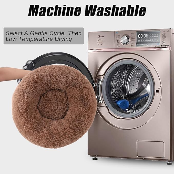 Calming Dog Bed, Dog Beds Fits up to 15 lbs Pets, Fluffy Donut Dog & Cat Bed Washable, Round Anti Anxiety Dog Bed, Small Dog Bed with Non-Slip Bottom (Khaki, 20" x 20")