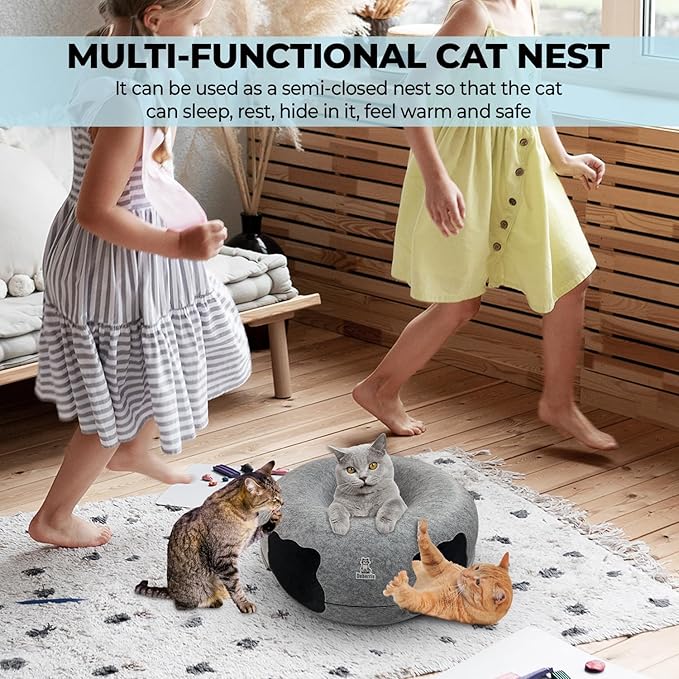 Peekaboo Cat Tunnel Bed-Large, Scratch-Resistant Donut Cave for Indoor Cats Up to 30-45 lbs, Detachable & Washable Design, Perfect Cozy Play & Rest Spot for Cats and Small Dogs (Ligh Grey, Large)
