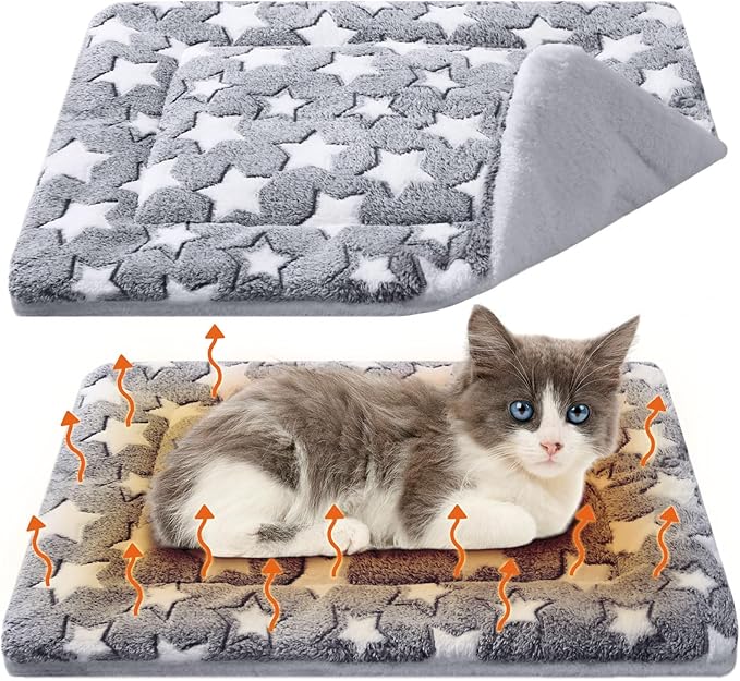 2 Pack Self Warming Cat Mat Self Heating Cat Pad Cat Bed Reversible Machine Washable Reflects Body Heat Warm Thermal Pet Pad Crate Blanket for Feral and Indoor Cat(Star,22'' X 18'')