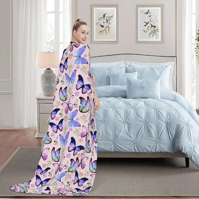 Butterfly Throw Blanket Soft Warm Flannel Fleece Bed Blanket Gift for Men Women Girls Boys Chair Couch 80"x60"