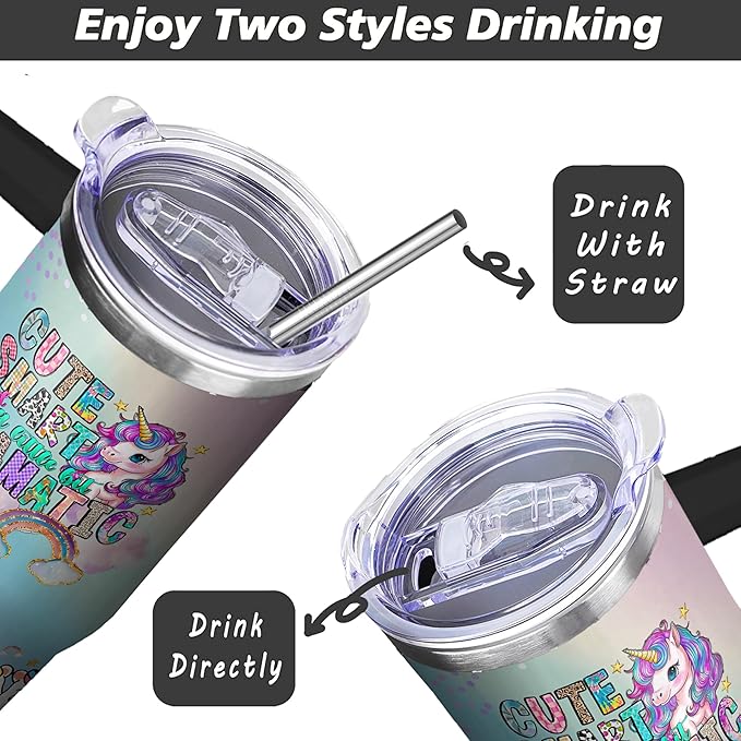 40 Oz Unicorn Tumbler with Handle and Straw, Unicorn Cup Double Wall Stainless Steel Unicorn Mug, Leak Proof Unicorn Water Bottles for Girls, 40 Oz Unicorn Insulated Cup and Unicorn Gifts for Women
