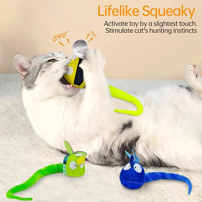 Chirping Cat Toys Hanging Cat Feather Toy - Catnip Interactive Cat Toys for Indoor Cats - Automatic Cat Toy for Cat Exercise & Kicker to Self Play (Green Pangpang)