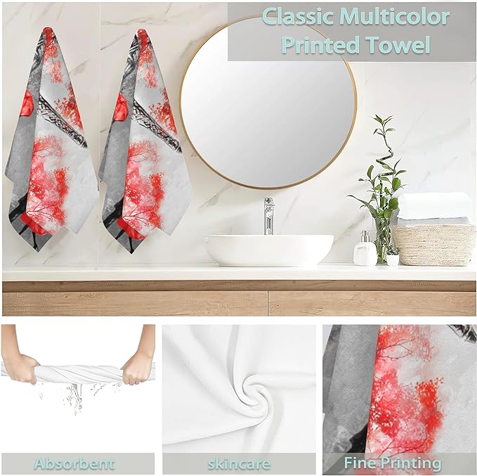 Eiffel Tower Hand Towel Set of 2,Autumn Paris Face Washcloths Fingertip Kitchen Towels 28 x 14 Inch Soft Bath Dish Cloth for Bathroom Gym Hotel Salon Spa Sport