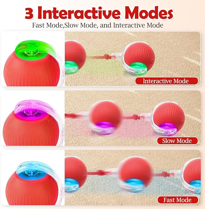 Interactive Cat Toy - Cat Toys for Indoor Cats Smart Silicone Rolling Ball with Tail,Bird Sound,Obstacle Avoidance and Motion Activated,Kitten Puzzle Toys for Bored Indoor Adult Cats & Dogs (Red)