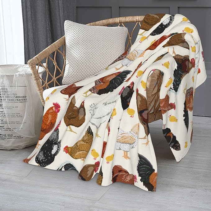 Chicken Soft Throw Blanket Flannel Fleece Blankets Warm Cozy Lightweight Fuzzy Blanket for Bed Sofa Couch Home Decor 60"X50"