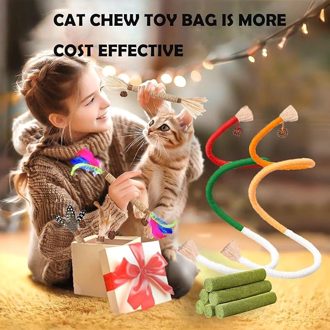 Cat Toys 12Pack Cat Grass Treat Catnip Toy with Silvervine for Indoor Kitten Toys Wood Cat Chew Rope Kitten Grass Stick for Teeth Cleaning Cat Snack for Kitty Cat Nip Dental Care Cat Self Play