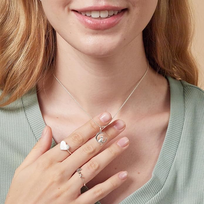 Boma Jewelry Sterling Silver Cat in the Crescent Moon Pendant Necklace, 18 Inches