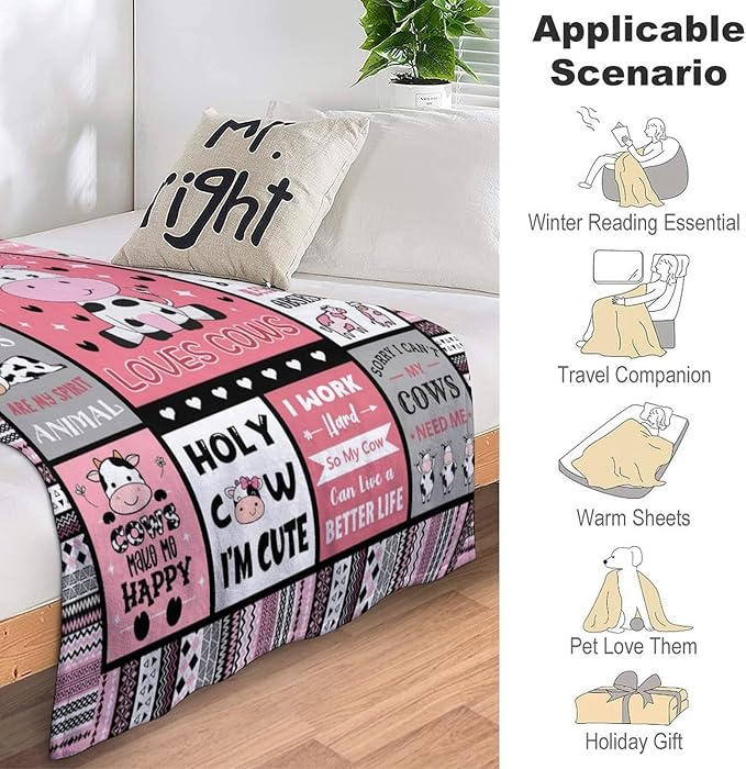 Cow Blanket Gifts for Girls Women Cow Gifts for Cow Lovers Soft Warm Cows Flannel Throw Blanket for Kids Adults 80"X60"