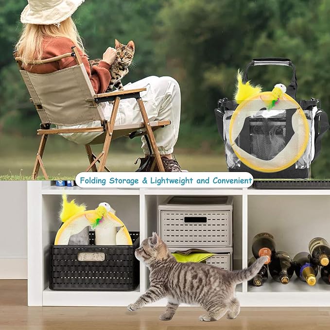 2 Packs Cats Tunnel Toys, Folded Cats Tunnels for Indoor Cats Tubes Played Tunnel Spring, Collapsible Pet Bed, Interactive Toy with Toys Feather Mouse for Kitten Yellow, Blue