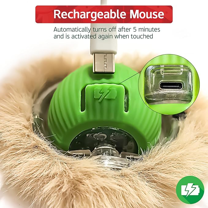 Interactive Christmas Cat Toy – Rechargeable Motion-Activated Rolling Ball in Plush Pouch with LED Light Mouse, Perfect Indoor Hunting and Exercise Toy for High-Energy and Bored Cats