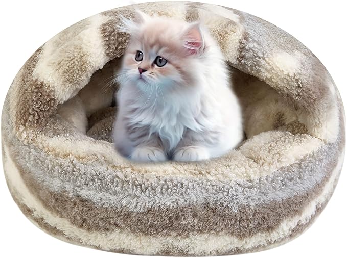 Dog Beds for Small Dogs, Cat Bed Cave, Washable Cute Cat Bed, Cozy Nook Pet Bed for Dogs or Cats, Anti-Slip Puppy Bed Fits up to 5 lbs Pets(Khaki Texture, 16" x 16")