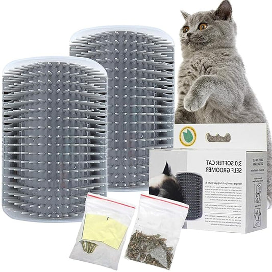 2 Pack Cat Self Groomer,Cat Self Grooming Corner Scratcher with Catnip,Massage Comb Brush for Long & Short Fur Cats Dogs