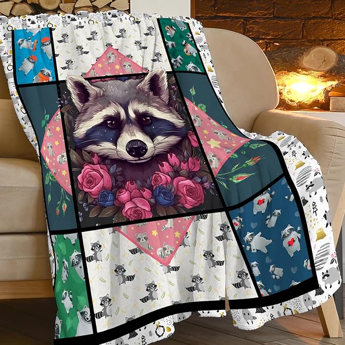 Raccoon Blanket Cute Raccoon Throw Blanket Ultra Soft Cozy Fleece Gift Fuzzy Plush Bedding Blankets for Kids Teens Adults Girls Boys Women Men 80"x60"