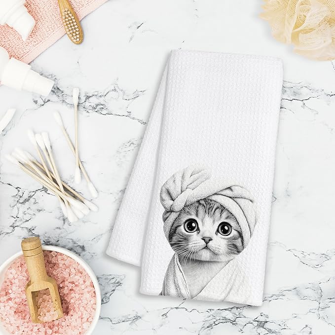 Cute Cat Decor Gifts Bathroom Hand Towels - Funny Animal Bathroom Towel, Funny Cute Animal Hand Towels for Restroom Decor, Cat Lover Gifts, 16×24 Inches