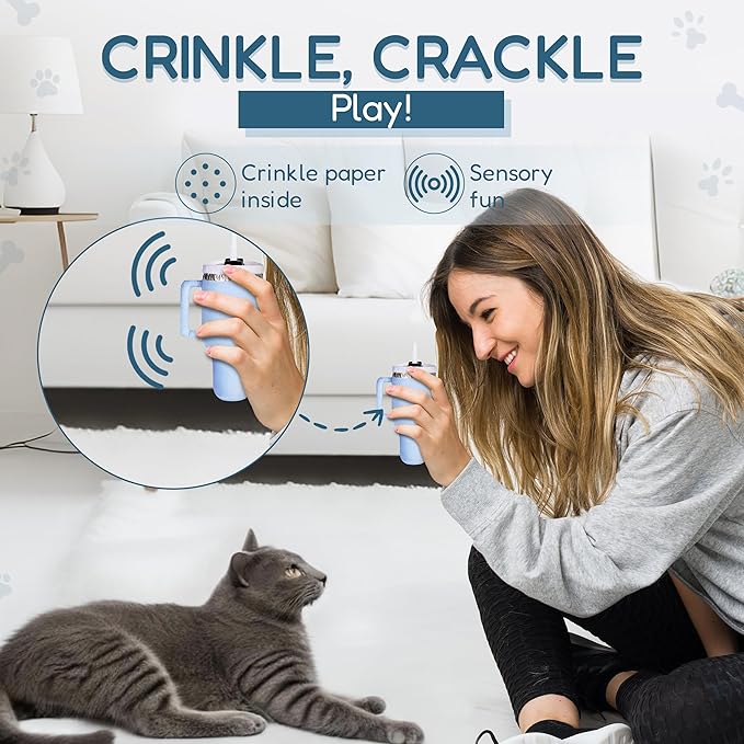 Kitty Cup Tumbler Cat Toy – Small Crinkle Catnip - Funny and Cute Kitten Toys with Cat Nip for Fun Indoor Play, Unique Kitty Birthday Gift, Aesthetic Kitten Present (Chambray Blue)