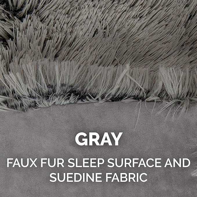 Furhaven Self-Warming Cat Bed for Indoor Cats, 4-Beds-in-1 & Washable - Plush Long Faux Fur Convertible Cuddler - Gray, Large, 35.5"L x 30.0"W x 0.5"Th