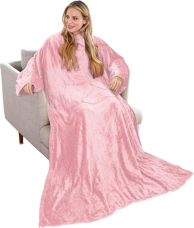 Solaris Wearable Blanket with Sleeves for Adults, Softness Comfort Warmth Fleece Gift for Women Men, Snuggy Body Throw TV Blanket for Home Office Lounge, Gift for Your Lover