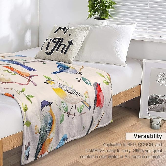 Birds Blanket Spring Gifts for Girls & Boys - Soft, Warm Fleece & Flannel Plush Blankets for Bed, Sofa, Couch - 50"x60"