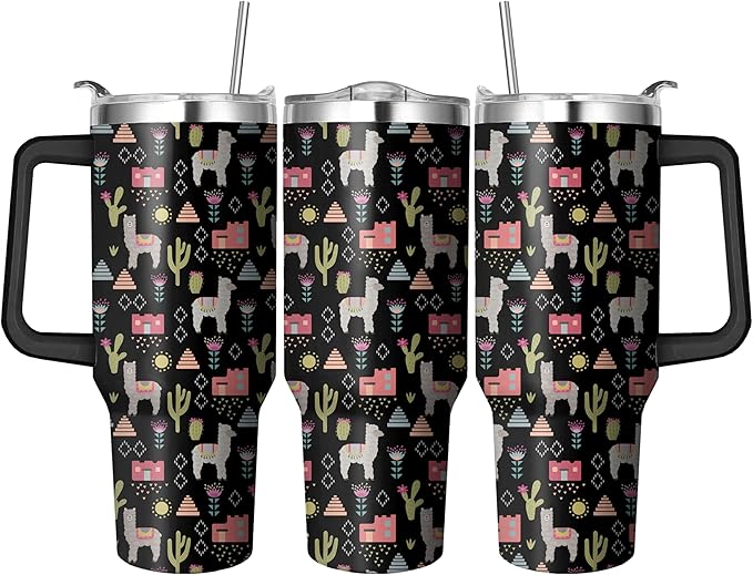40 Oz Llama Tumbler with Handle and Straw, Double Wall Stainless Steel Llama Cup, Alpaca Mug Insulated Llama Coffee Mug, 40 Oz Llama Mugs with Handle and Straw for Women Gifts