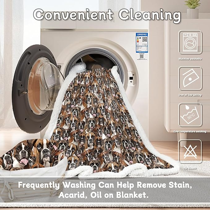 BlessLiving Boxer Blankets Super Soft Fuzzy Dogs Blanket for Kids Adults Cute Puppy Fleece Blanket Reversible Animal Brown Sherpa Throw Thick Lightweight Cozy Plush Blankets (White Boxer,Twin,60"x80")