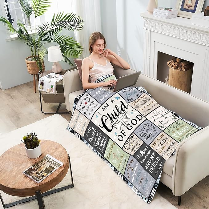 CIUGOIG Christian Gifts for Women & Men - 50"X60" I Am a Child of God Blankets - Inspirational Religious Birthday Catholic Spiritual Gifts Faith Based Gift - Christian Throws