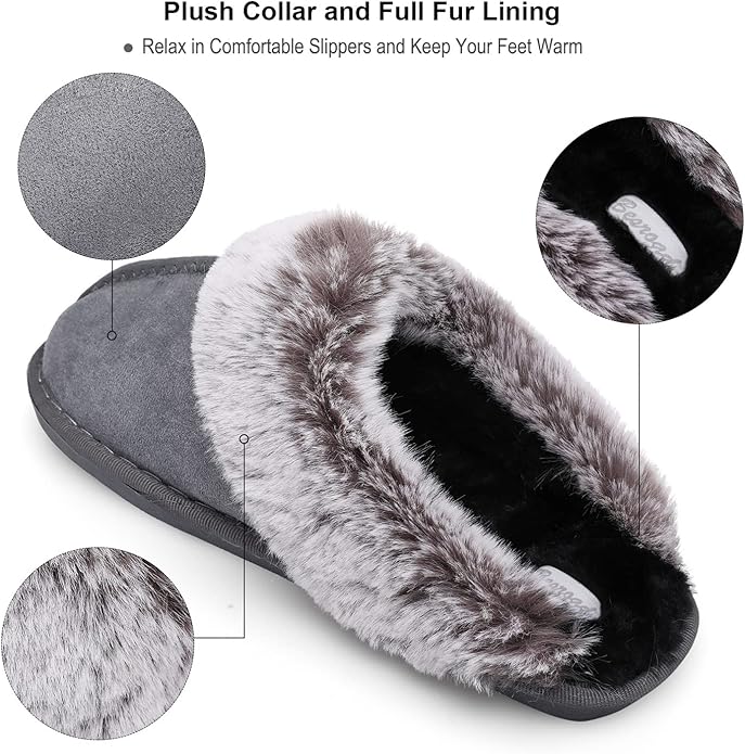 Besroad Winter Fuzzy House Slippers Sandals Plush Faux Fur Fluffy Flats Slippers Warm Slide Shoes for Women