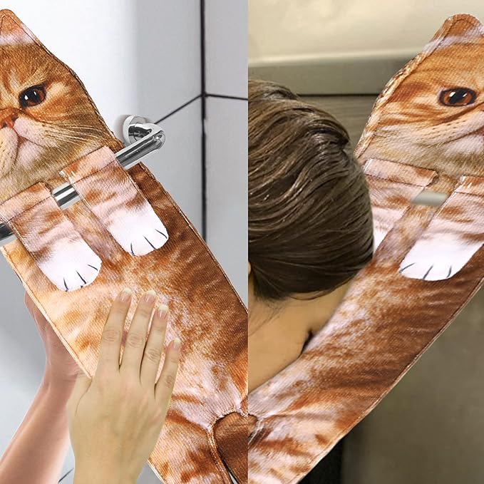 Cat Funny Hand Towels for Bathroom Kitchen- Cute Decorative Kitten Decor Hanging Face Towels- Unique Housewarming Valentines Mothers Birthday Gifts for Women Mom Cat Lovers