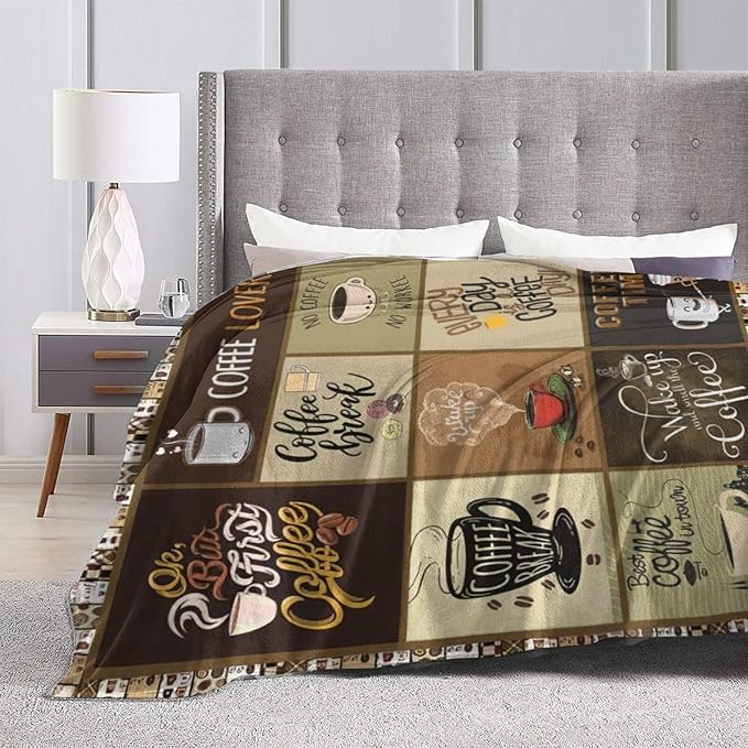 Coffee Blanket for Men Coffee Throw Blanket Coffee Decor Stuff Merch Cozy Flannel Warm Soft Plush Lightweight Fleece Fuzzy Bedding Coffee Gifts for Coffee Lover Woman Girls Couch Sofa Bed 50"X40"