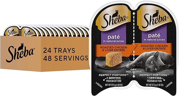 Sheba Perfect Portions Wet Cat Food Pate Roasted Chicken and Liver Entree, 2.6 oz. Twin-Pack Trays (24 Count, 48 Servings)