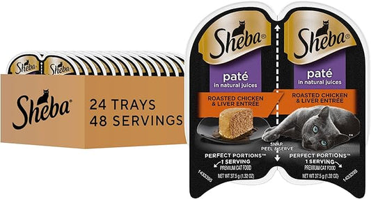 Sheba Perfect Portions Wet Cat Food Pate Roasted Chicken and Liver Entree, 2.6 oz. Twin-Pack Trays (24 Count, 48 Servings)