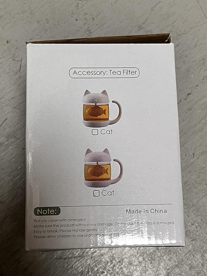 BigNoseDeer Cat Tea Cup Cute Mug Glass Pot with Fish Infuser for Loose Leaf Tea (White 8oz)