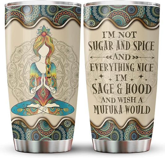 34HD Hippie Tumbler with Lid, 20 oz Stainless Steel Insulated Cup with Bohemian Decor, I'm Not Sugar and Spice Mug, Hippie Gifts for Women Birthday Mothers Day Christmas