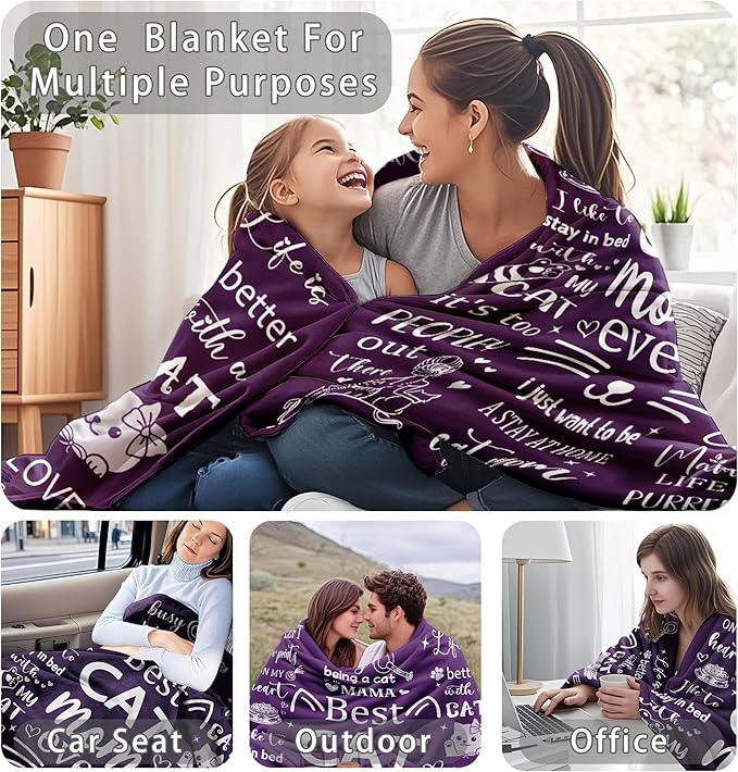 Cat Mom Gifts Blanket for Women, Cat Mom Throw Blankets for Women Soft Flannel Blanket 50"x40" Cats Themed Gifts for Cats Lovers