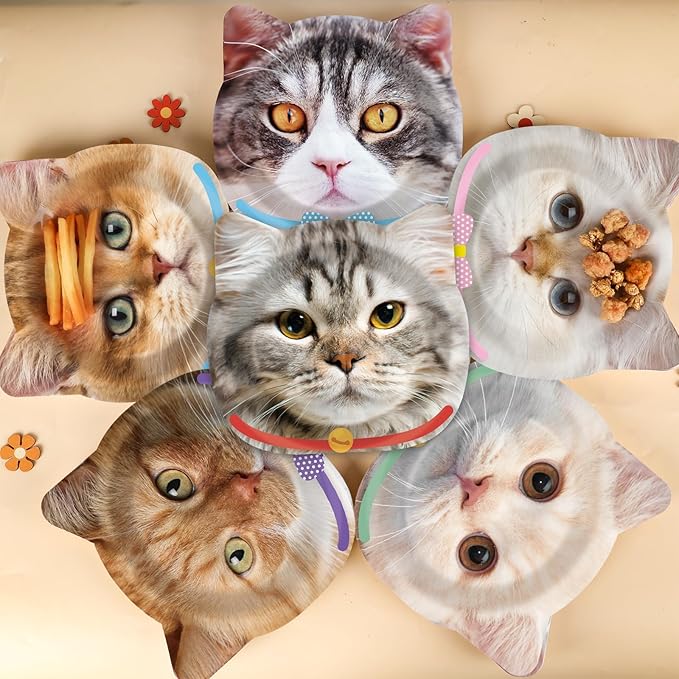 60 Pcs Cat Birthday Paper Plates Cat Shaped Dinner Party Plates for Cute Kitten Party Supplies Kitty Disposable Dinnerware Plate for Cats Themed Birthday Baby Shower Decorations Favors