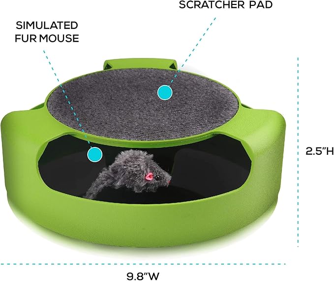 Pets First CAT Scratcher Spinning Mouse Toy for Cats - Interactive Cat Toy Catch The Mouse Fun Game - 2-in-1 Scratching Toy for Cats - No Battery Required - Rotating Mouse Pet Toy