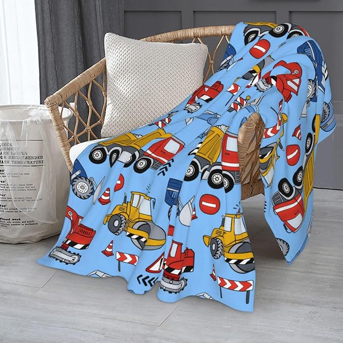 Kids Truck Car Blanket Throw 80"x60", Plush Flannel Tractor Excavators Blankets, Soft Warm Decorative for Kids Women Adults