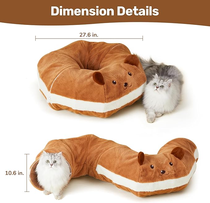 FUKUMARU Cat Tunnel Bed for Indoor Cats, Bagel Donuts Cat Tunnel Toys with Crinkle Paper Ears, Round Pet Play Tunnel Toy for Kitten and Rabbit, Cat Hideway Interactive Toys, Collapsible&Washable