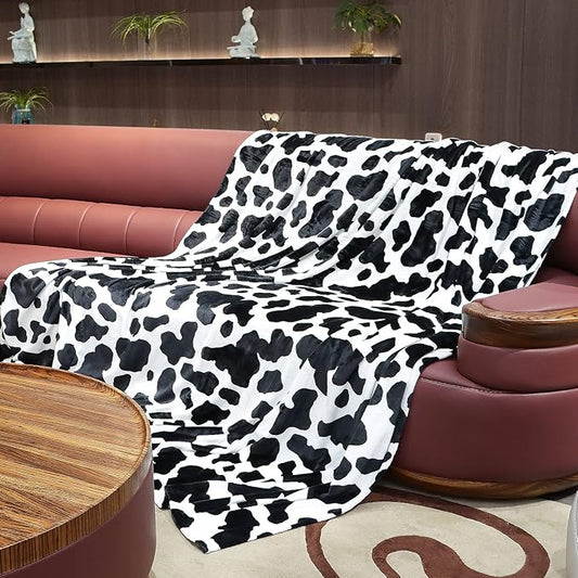 Fleece Cow Print Blanket Queen Size, Bed Blanket Soft Fuzzy Cozy Lightweight Cow Throws Warm Blankets Plush Gift Cow Home Decor 90" x 90"