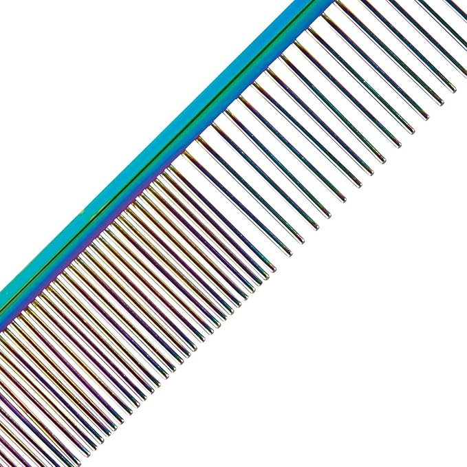 Master Grooming Tools Rainbow Greyhound Combs — European-Style Combs for Grooming Dogs - Fine/Coarse, 7½", Medium, blue