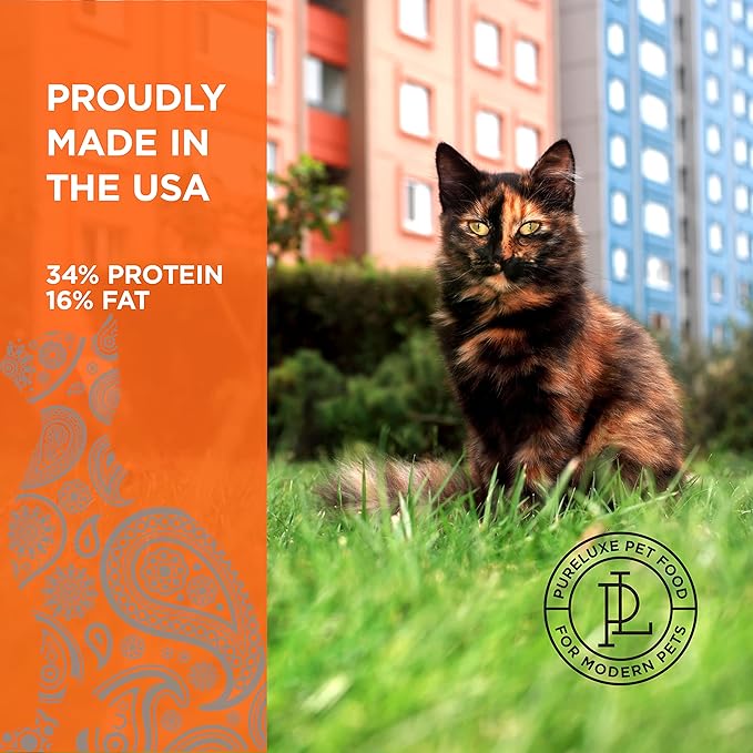 PURELUXE Grain and Gluten Free Cat Food, Long Hair Elite Nutrition, Chicken and Salmon, for Cats and Kittens with Longhair at All Life Stages and Breeds, Made in The USA, 3.3lbs