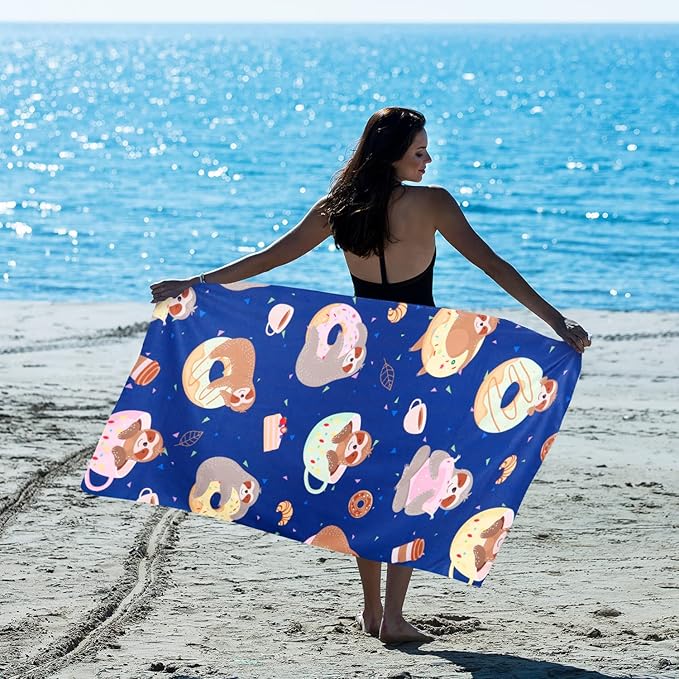 LIVILAN Sloth Donut Beach Towel, Super Soft Microfiber, Quick Dry, Sand Free, Cute Lightweight Swim Pool Bath Yoga Towel, Sloth Donut Gifts, 30x60 inches
