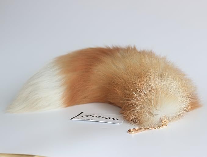 Fosrion Real Fox Tail Fur Hair Cat Bites Catching Hunting Toy (Orange, Only Tail)