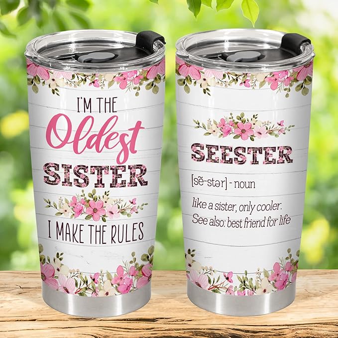 34HD Sister Gifts - Oldest Sister Tumbler with Lid, 20 oz Stainless Steel, Seester Mug - Birthday Gifts for Siblings