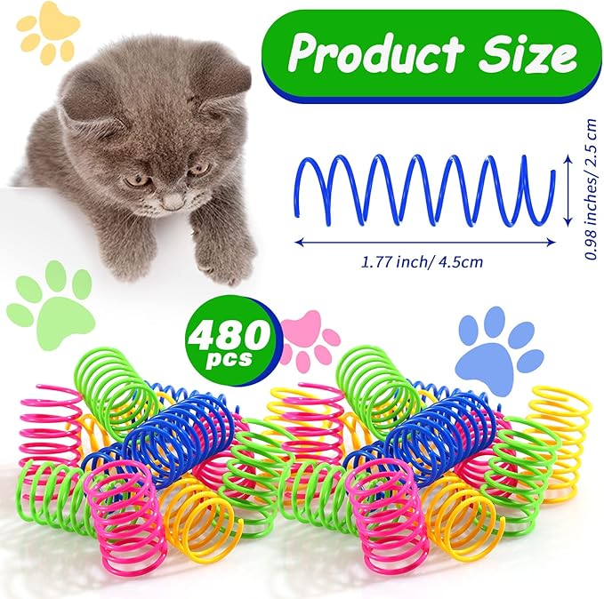 Deekin 480 Pack Pets Spring Toys Pets Colorful Cat Toys Playful Coils Spiral Springs for Kittens Pets Cat Four Colors PET Plastic Products for Swatting Biting Hunting and Active Healthy Play