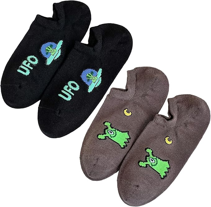 6 Pairs Alien Printed Ankle Socks Bulk, UFO socks Novelty Gifts for Girls Women